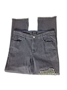 DKNY Women's Gray Skinny Jeans Sequined Cropped Ripped Denim Size 28